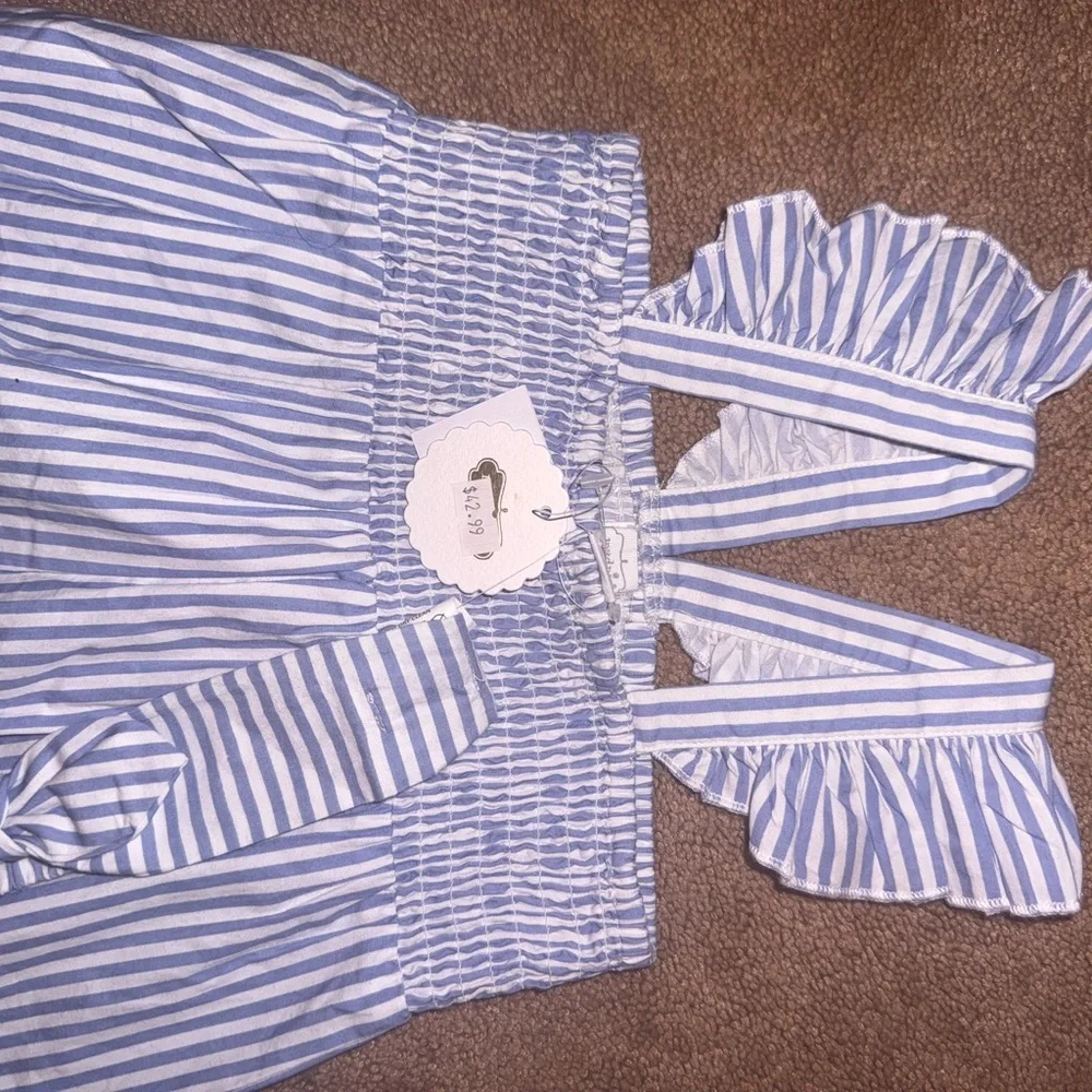 Mud Pie Blue & White Striped Smocked Sundress with Headband